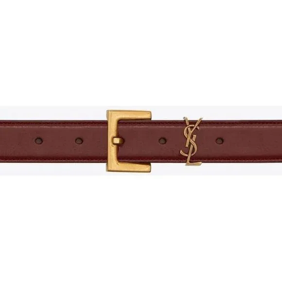 $610 Saint Laurent YSL Cassandre Leather Belt With Square Buckle in Red Sz 75cm Cassandre leather belt Saint Laurent Burgundy size 75 cm in  main image 3